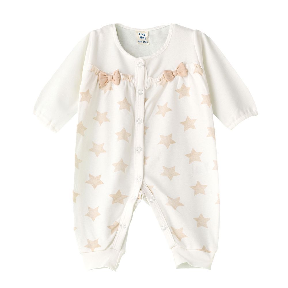 Tiny Hug - Baby Girl Star And Bow Onesie - White