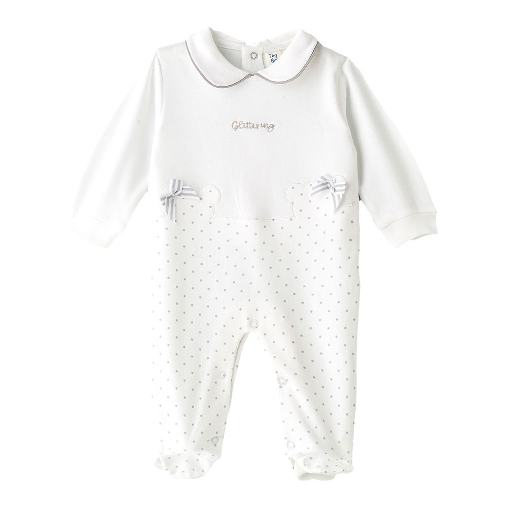 Tiny Hug - Baby Girl Glittering Coverall - White