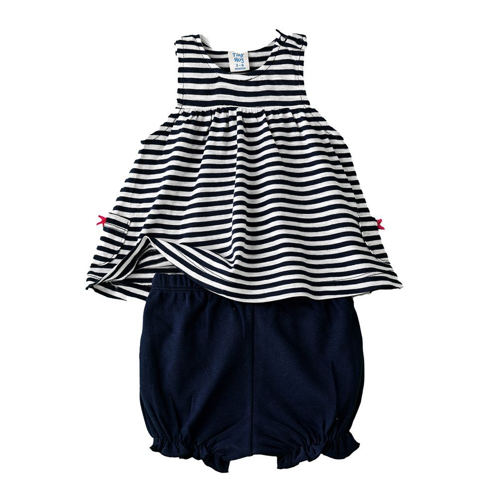 Tiny Hug - Baby Girl Striped Set - Blue And White