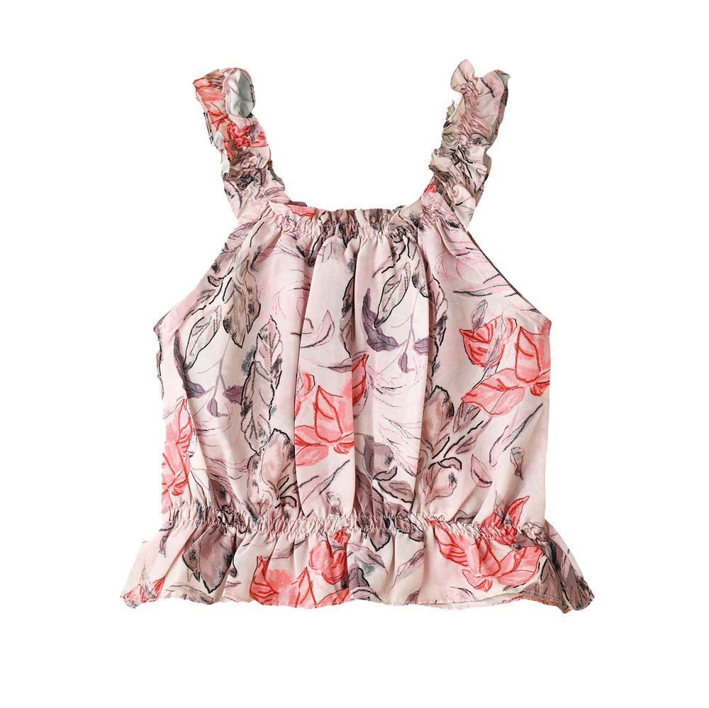 Jelliene - Girls Floral Ruffled Top - Pink