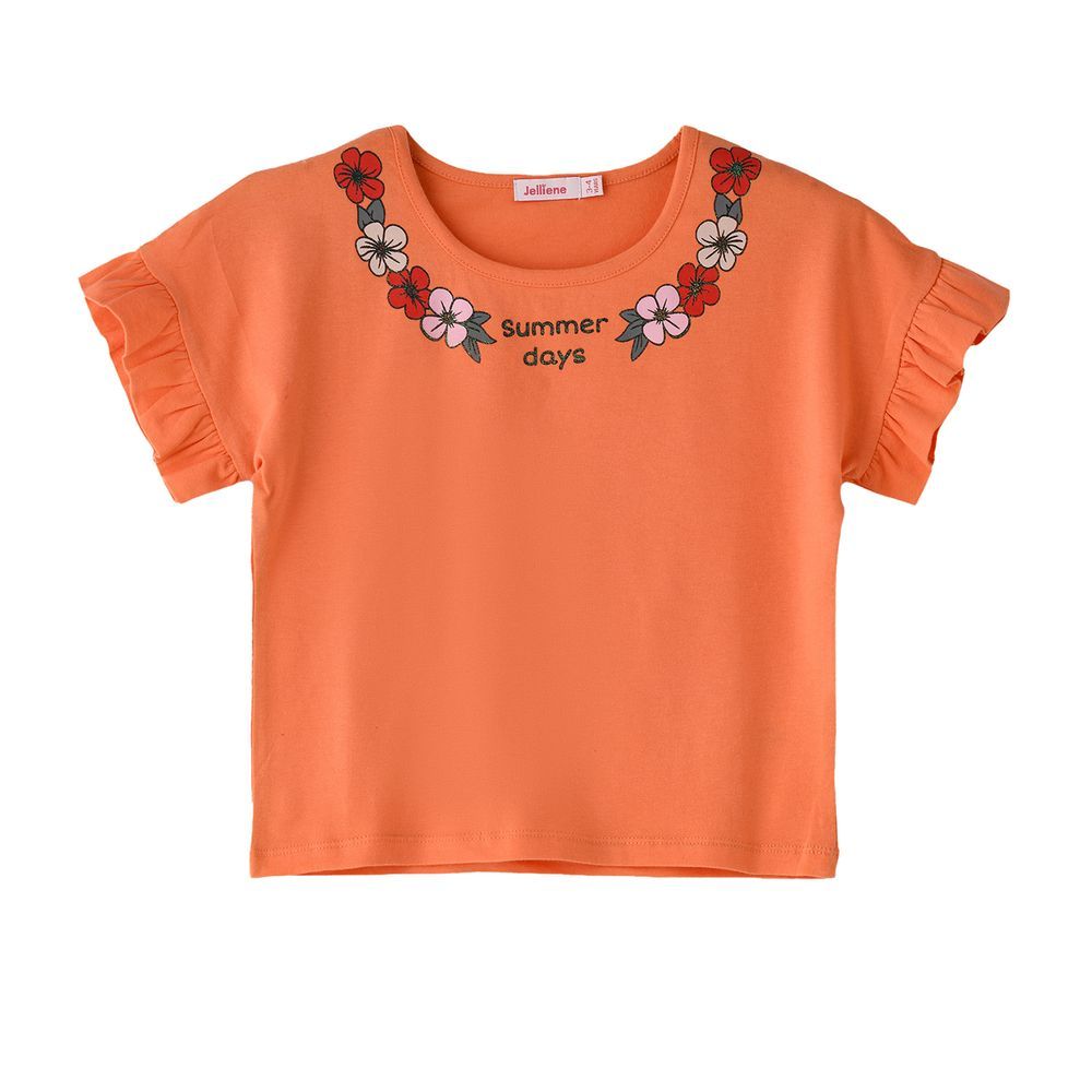 Jelliene - Girl's Summer Days T-Shirt With Floral Print - Orange