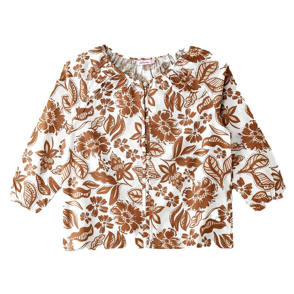 Jelliene - Girl's Floral Button Down Top - Brown