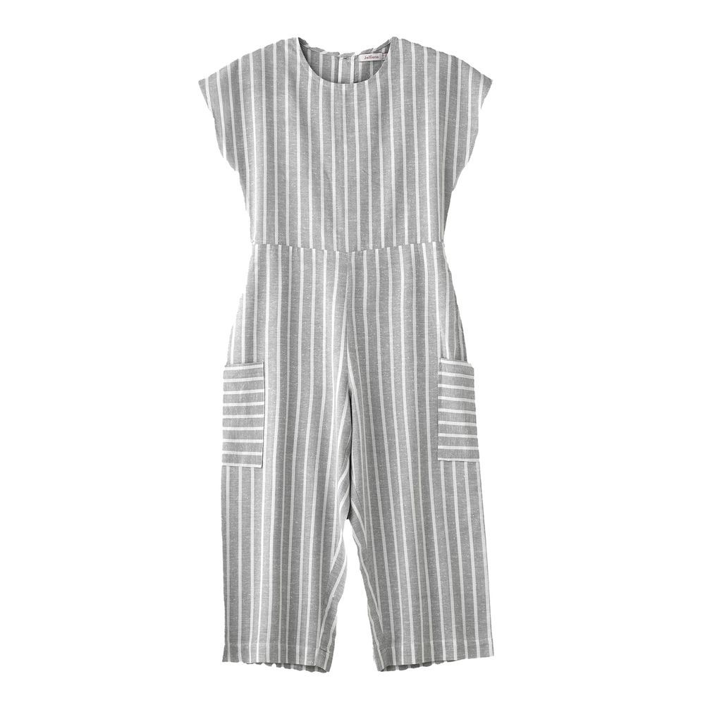 Jelliene - Girl's Striped Cotton Jumpsuit - Grey