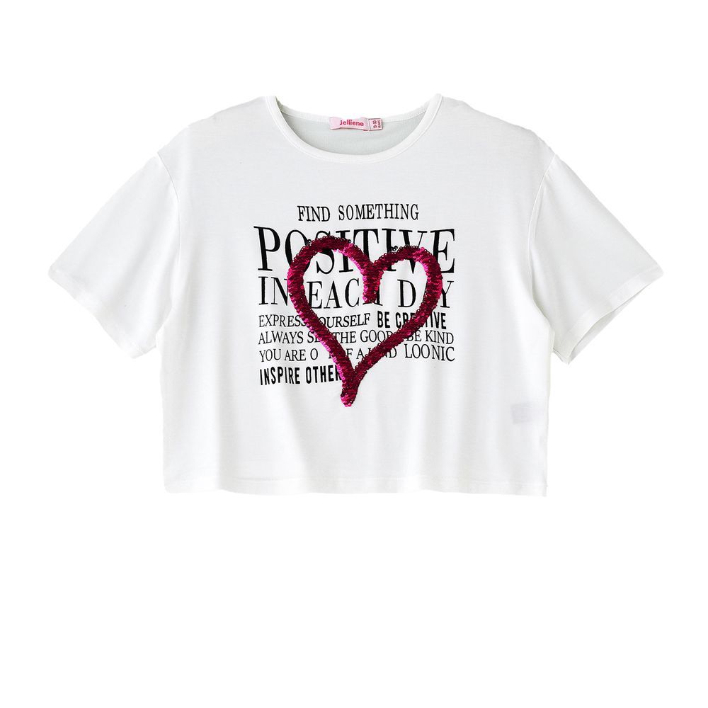 Jelliene - Girl's Sequined Heart Crop Top - White