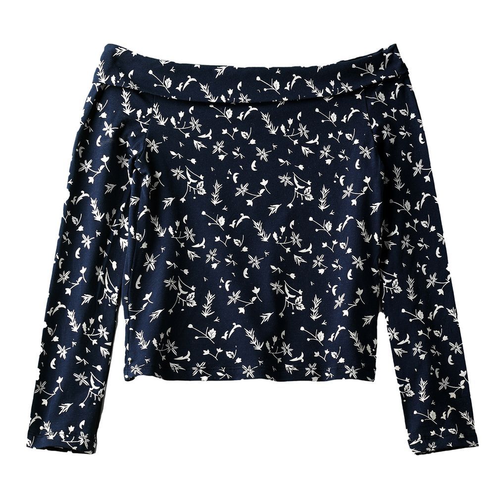 Jelliene - Girls' Off-Shoulder Floral Print Crop Top - Blue