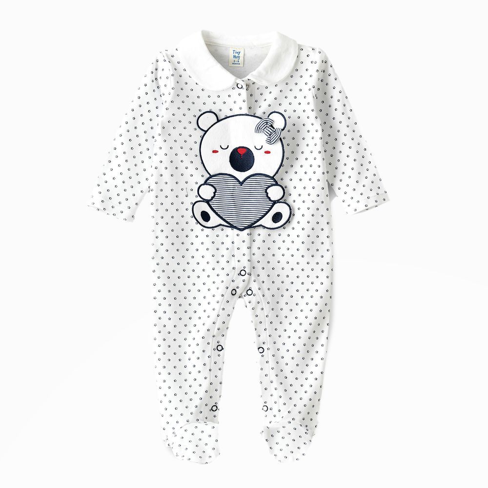 Tiny Hug - Baby Boys' Cotton Knit Sleepsuit - White/Blue