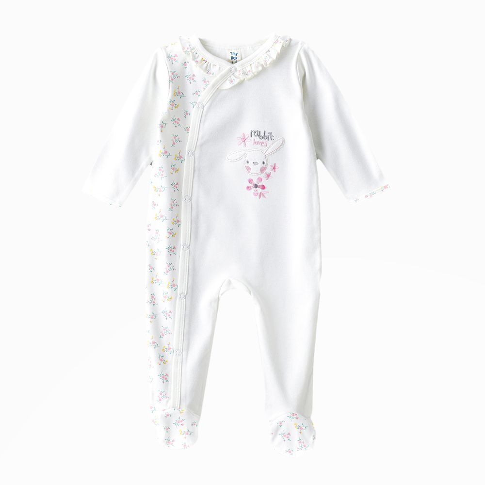 Tiny Hug - Baby Girls' Cotton Knit Sleepsuit - White