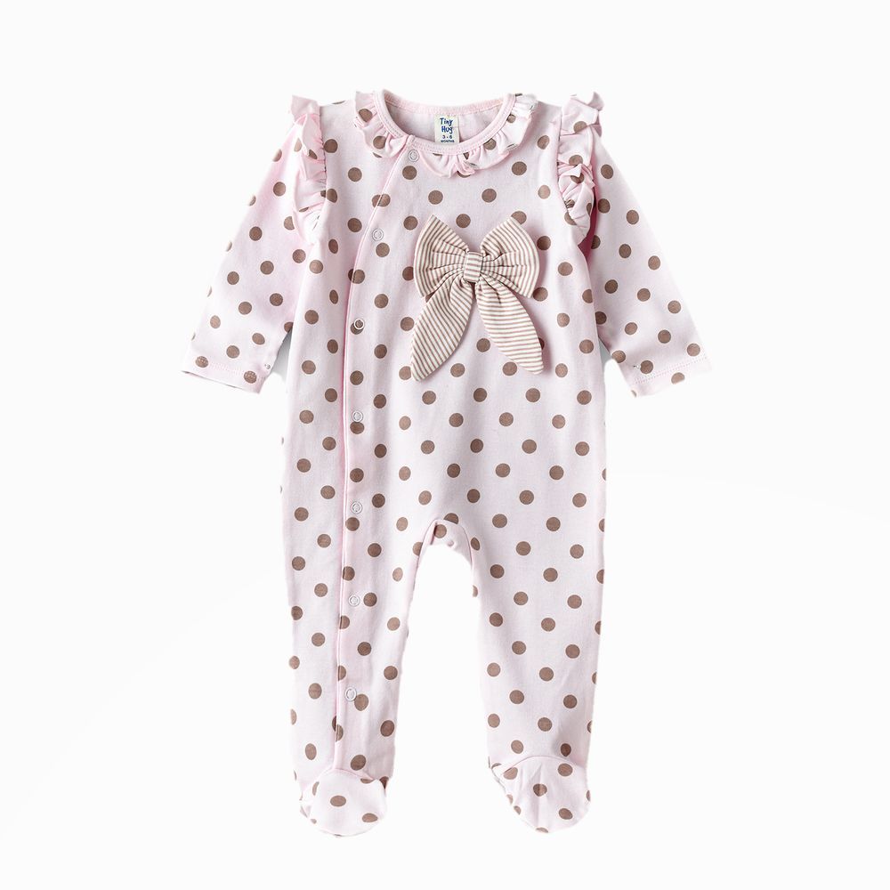 Tiny Hug - Baby Girls' Cotton Knit Sleepsuit - Polka Dot Pink