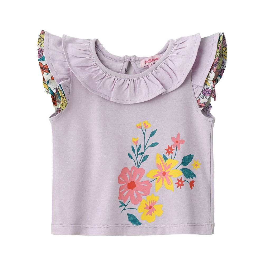 Jelliene - Soft Purple Cotton Tank Top With Floral Print For Infant Girls