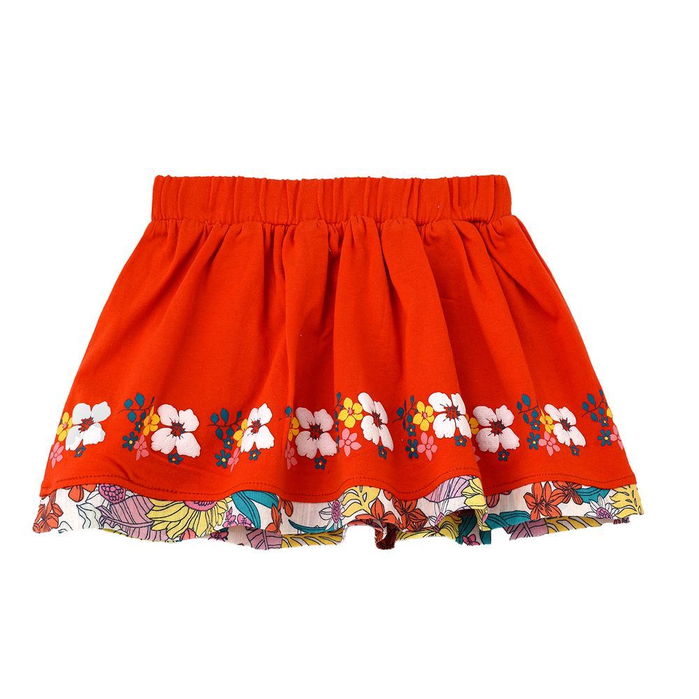 Jelliene - Vibrant Red Floral Cotton-elastane Skirt For Girls