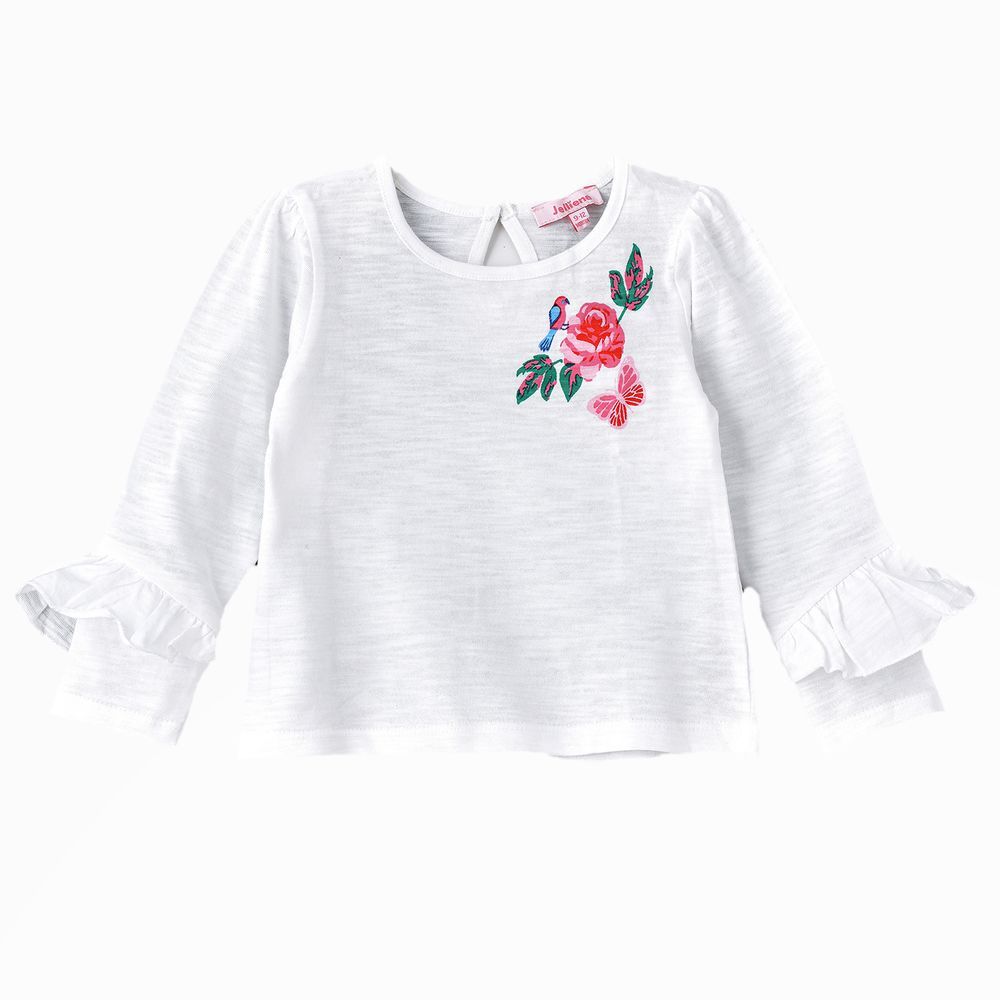 Jelliene - Cozy Knit Long Sleeve T-Shirt for Girls - White