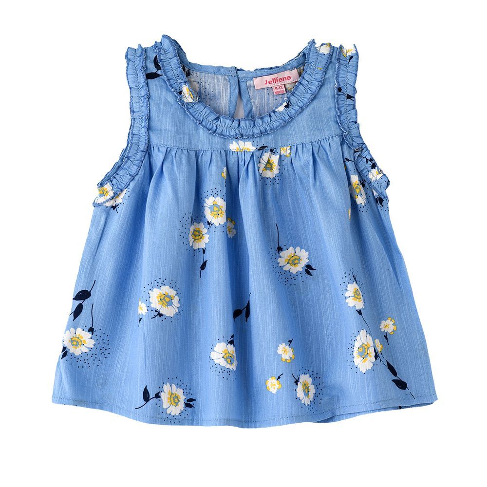 Jelliene - Girl's Floral Ruffled Top - Blue