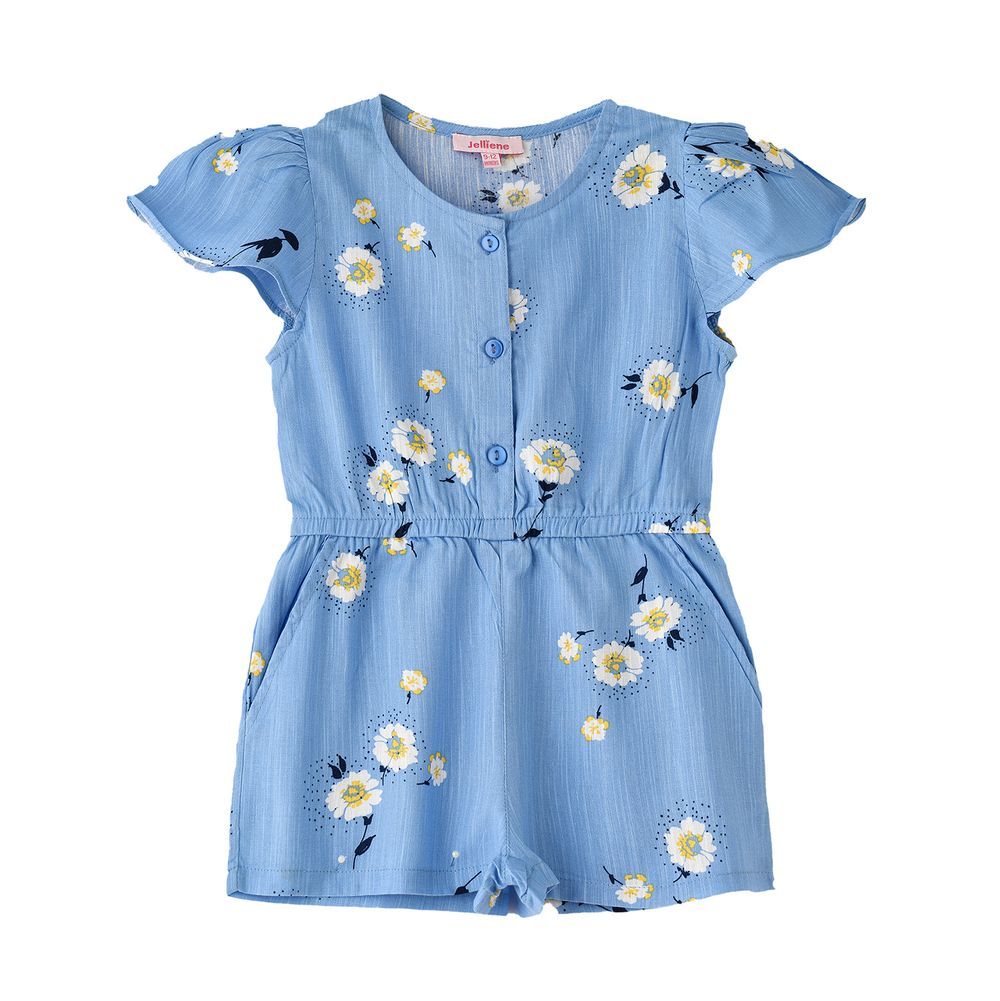 Jelliene - Girl's Floral Button Down Playsuit - Blue