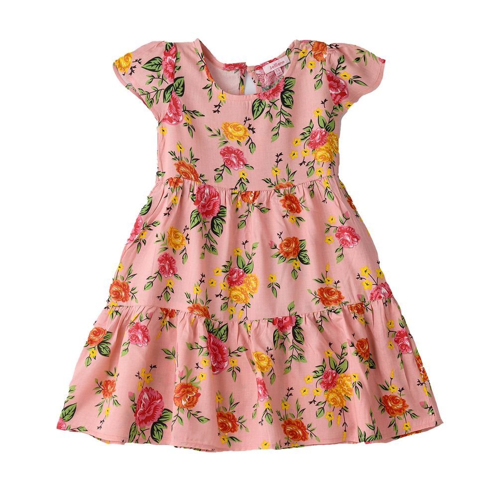 Jelliene - Girl's Floral Tiered Dress - Pink