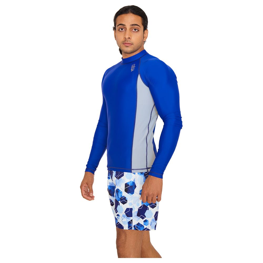 Coega Sunwear - Men's Long Sleeve Rashguard - Navy Watercolor Hexagons