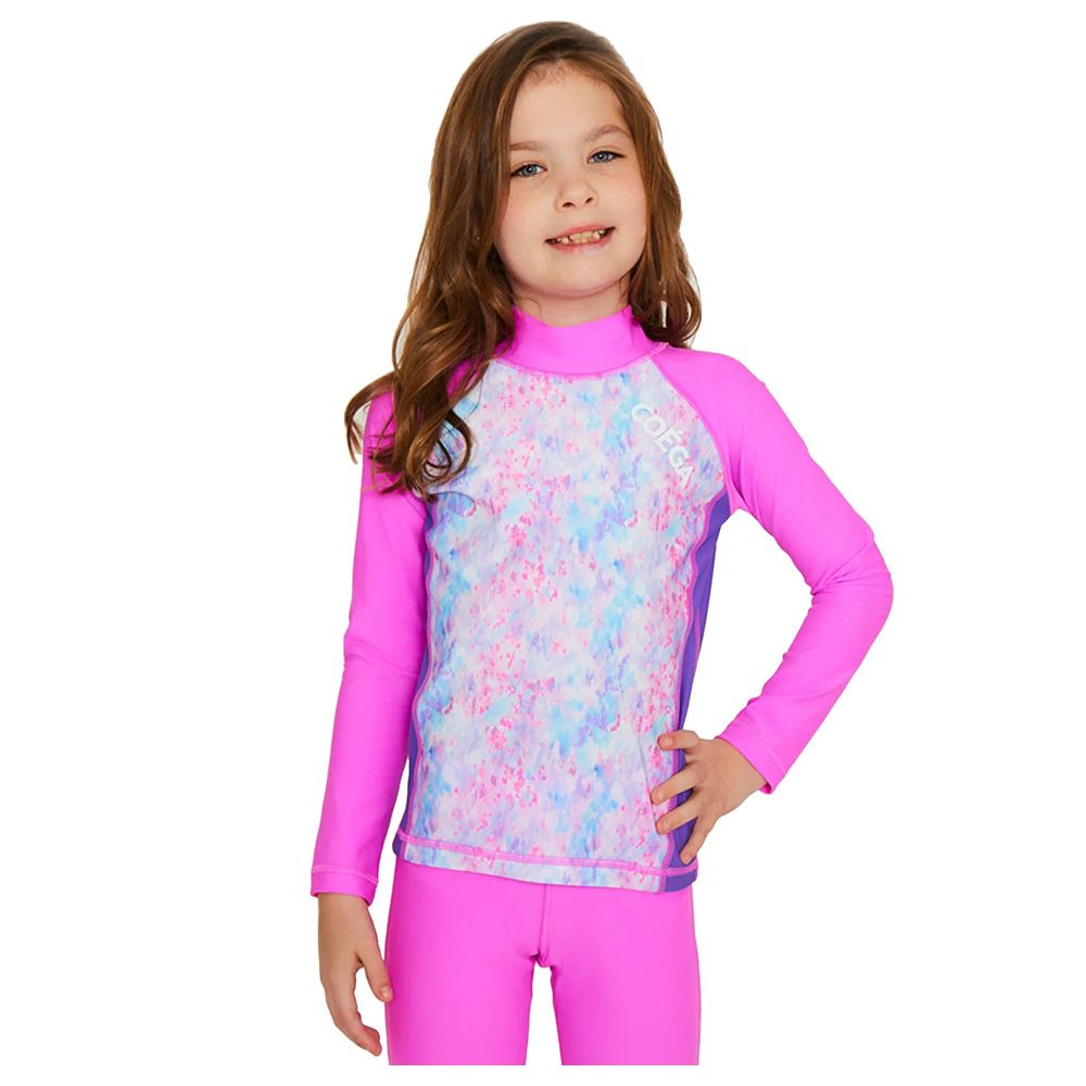 Coega Sunwear - Girls Kids Long Sleeve Rashguard - Purple Abstract Drops