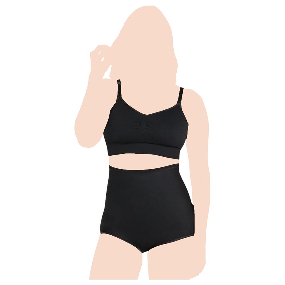 Mums & Bumps - Leonisa - High-Waisted Postpartum Panty W/ Belly Wrap - Black