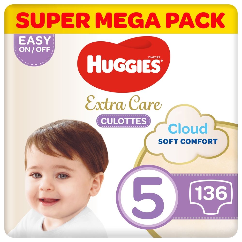 Huggies - Extra Care Culottes, Size 5, 12-17 kg, Super Mega Pack, 136 Diaper Pants - Packaging May Vary