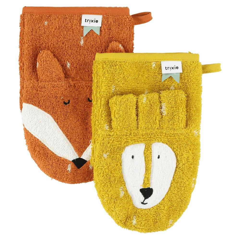 Trixie - Baby Washcloth Set - Mr. Lion/Mr. Fox - 2 Pcs