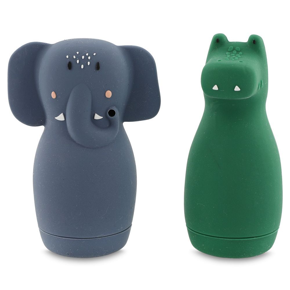 Trixie - Squeezy Animals Bath Toy - Mrs. Elephant And Mr. Crocodile - Blue/Green - 2 Pcs