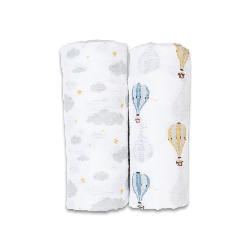 lulujo - Clouds & Hot Air Balloon Cotton Swaddles - 2 Pcs