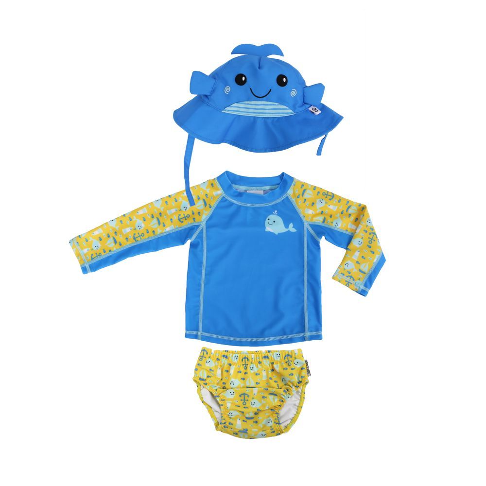 Zoocchini - Baby Swim Set – Rash Guard Top, Swim Diaper & Sun Hat - Whale