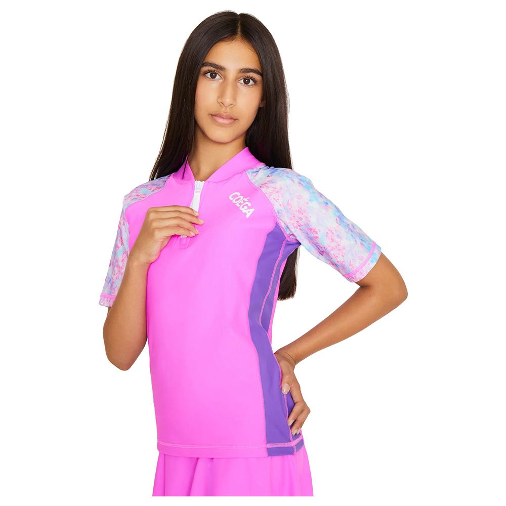 Coega Sunwear - Girls Youth Short Sleeves Rashguard - Purple Abstract