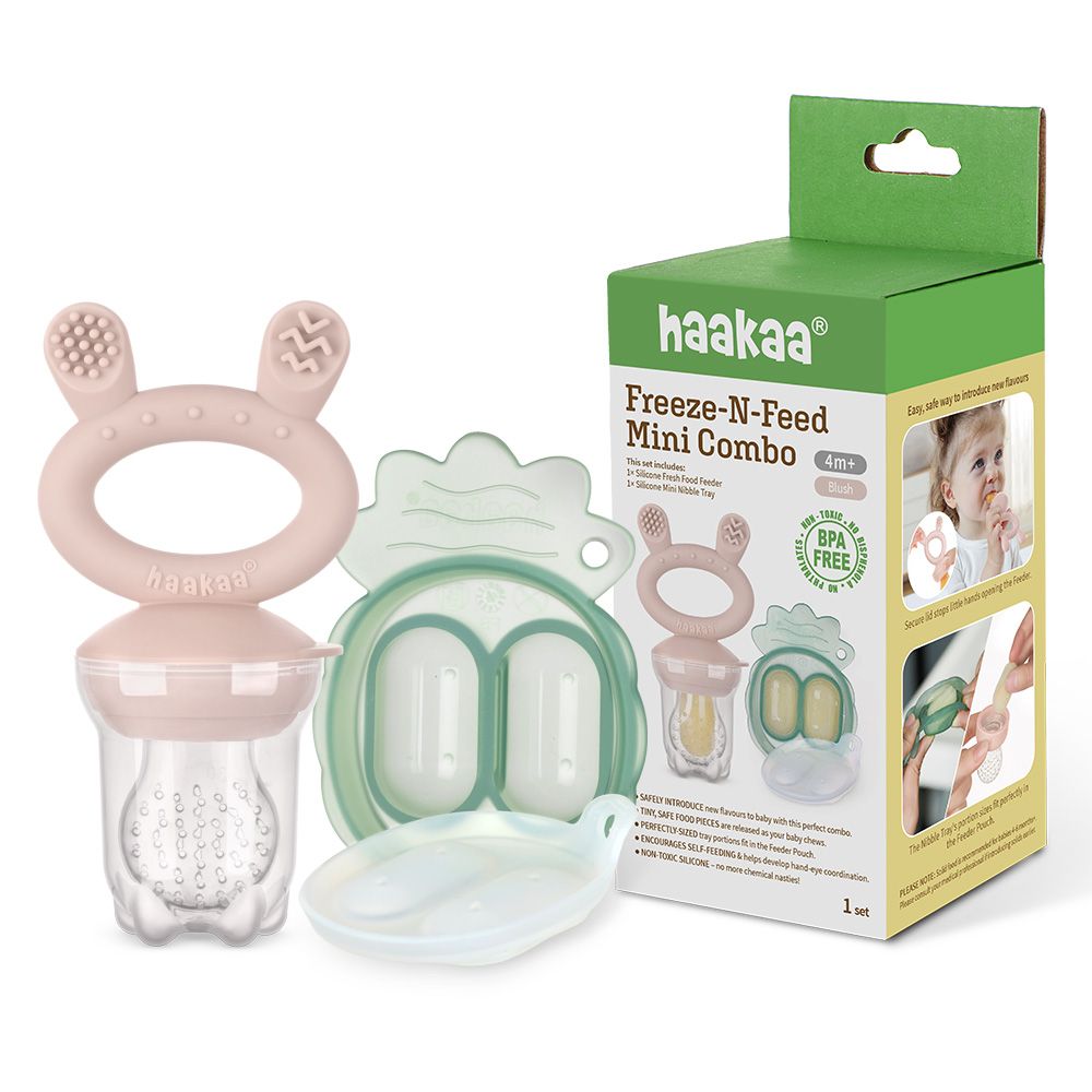 Haakaa - Freeze-N-Feed Fresh Food Feeder Teether And Nibble Tray Set - Blush - 2pcs