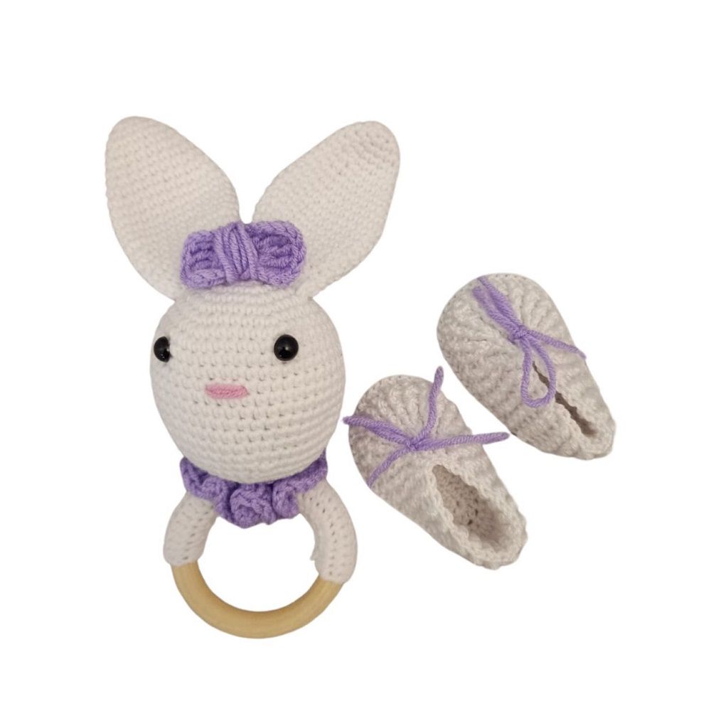 Pikkaboo - 2pc-Set - HeavenlyHugs Miss Rabbit Crochet Teether And Booties