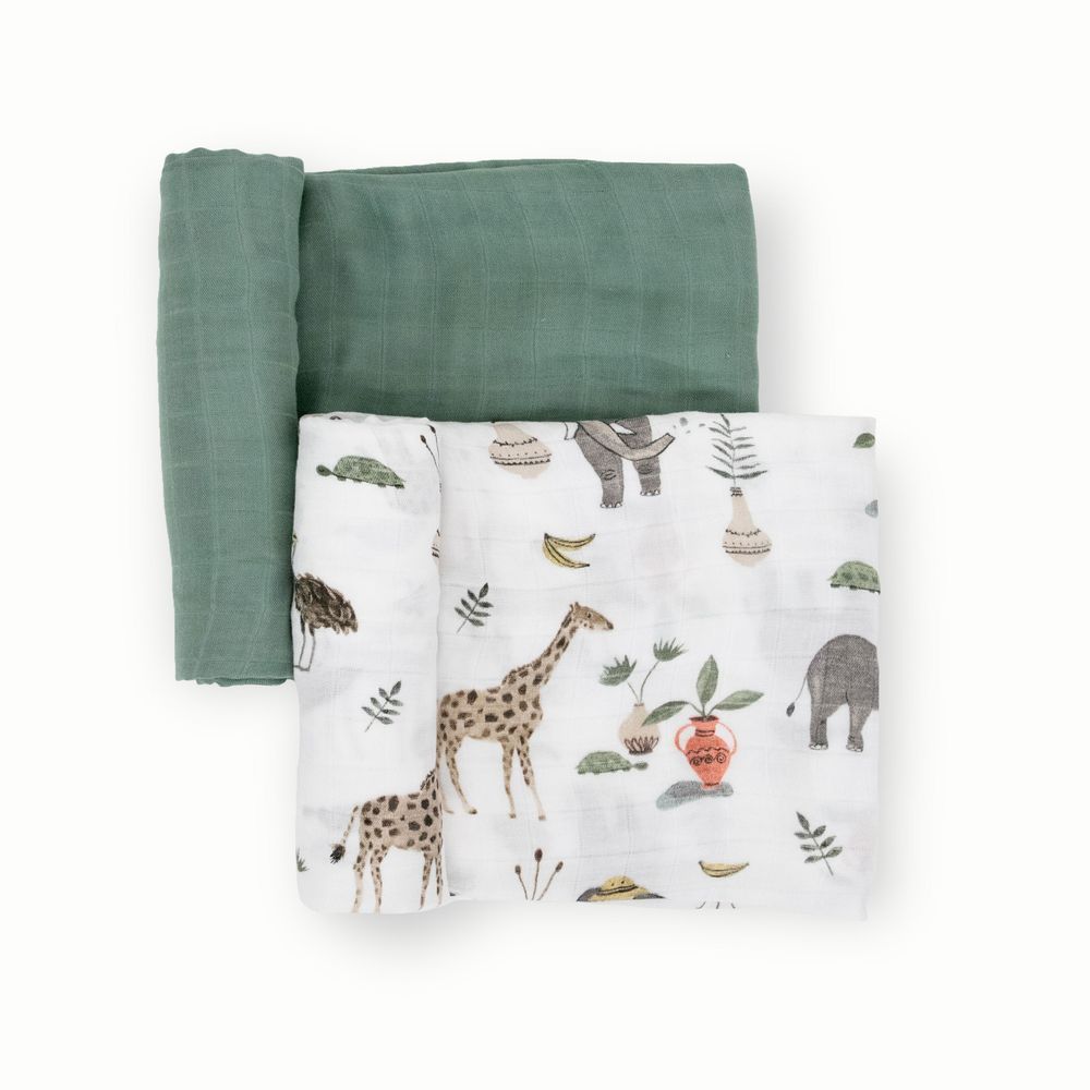 Little Unicorn - 2pc-Set - Deluxe Muslin Swaddle - Safari Social