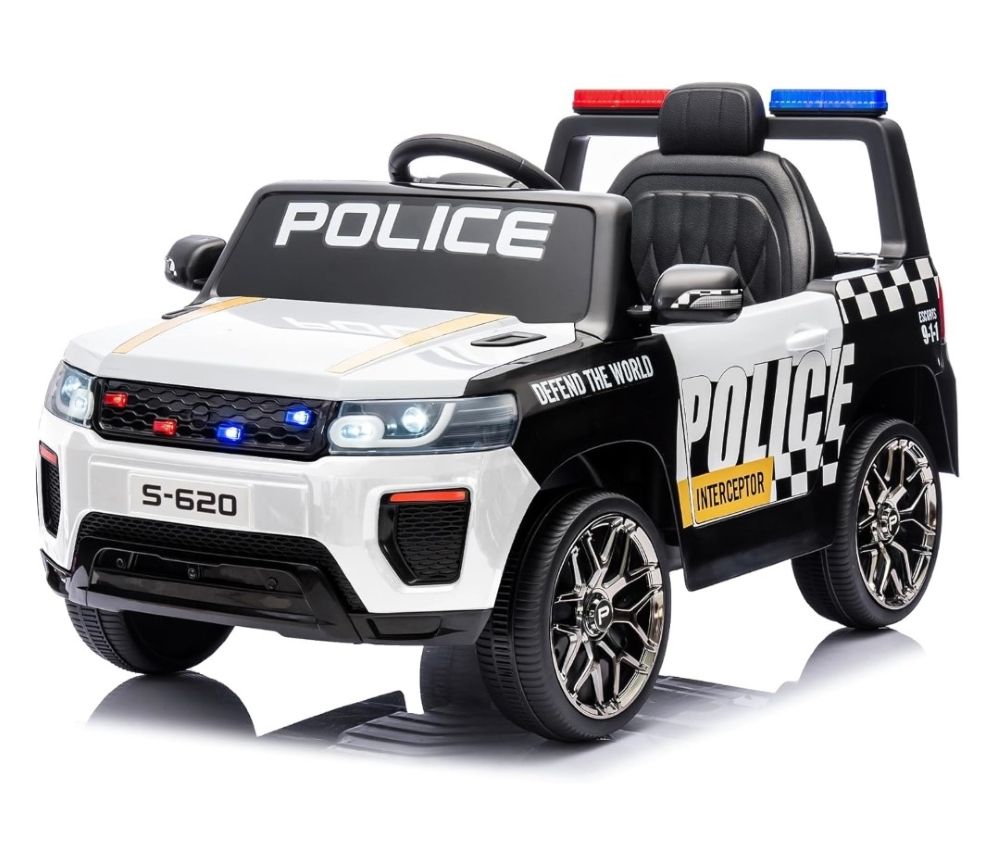 Factual Toys - Police Kids Power Riding Battery Operated Ride On Car - 12V - White