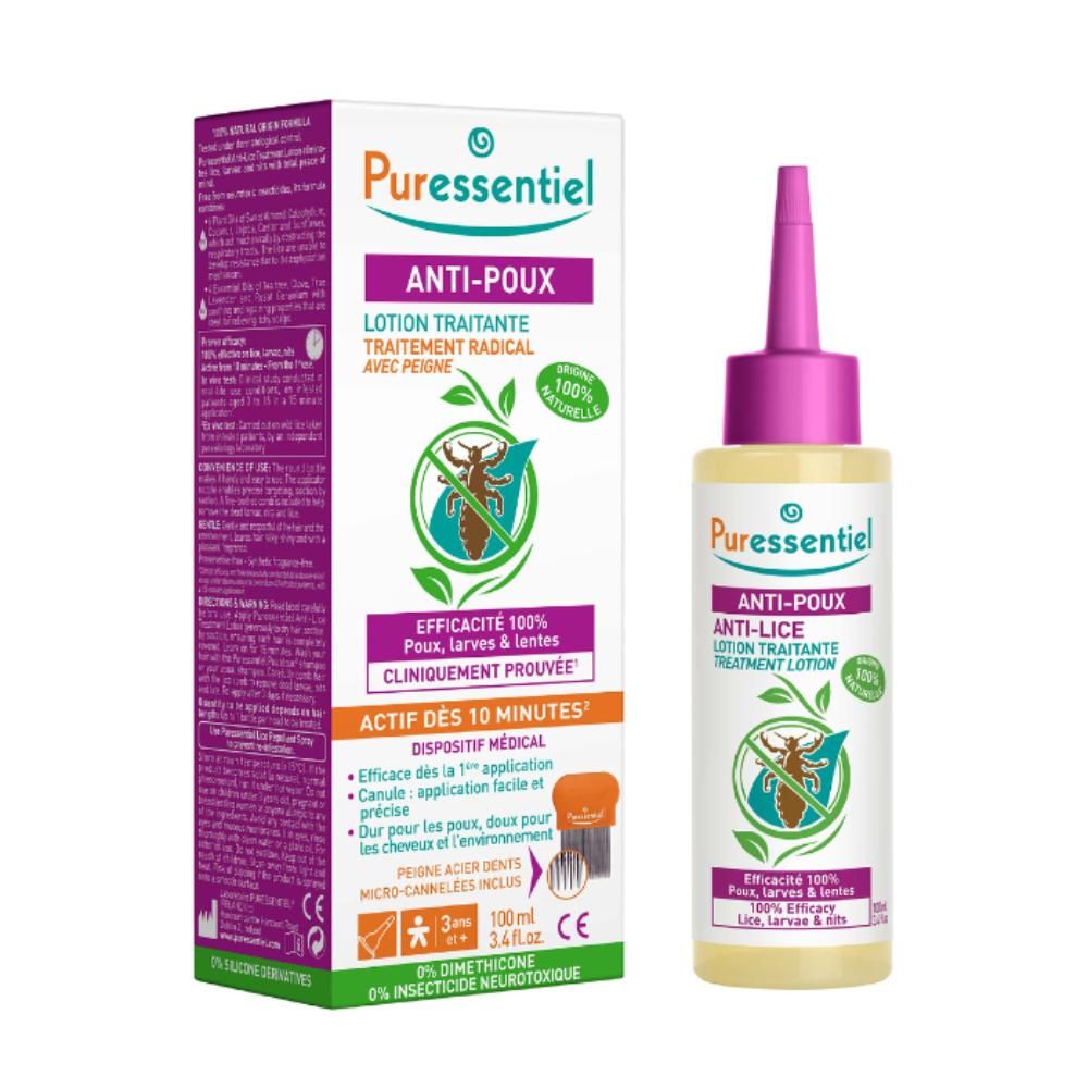 Puressent - Anti-Lice Lotion + Comb - 100 ML | Effective Head Lice Treatment with Fine-Toothed Comb