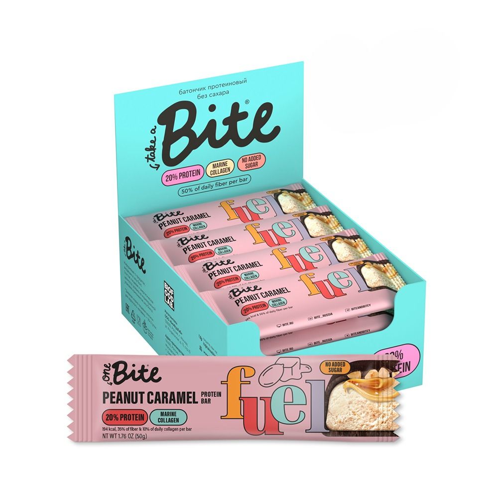 One Bite - Protein & Collagen Bar Peanut and Caramel - 50g - Pack of 16