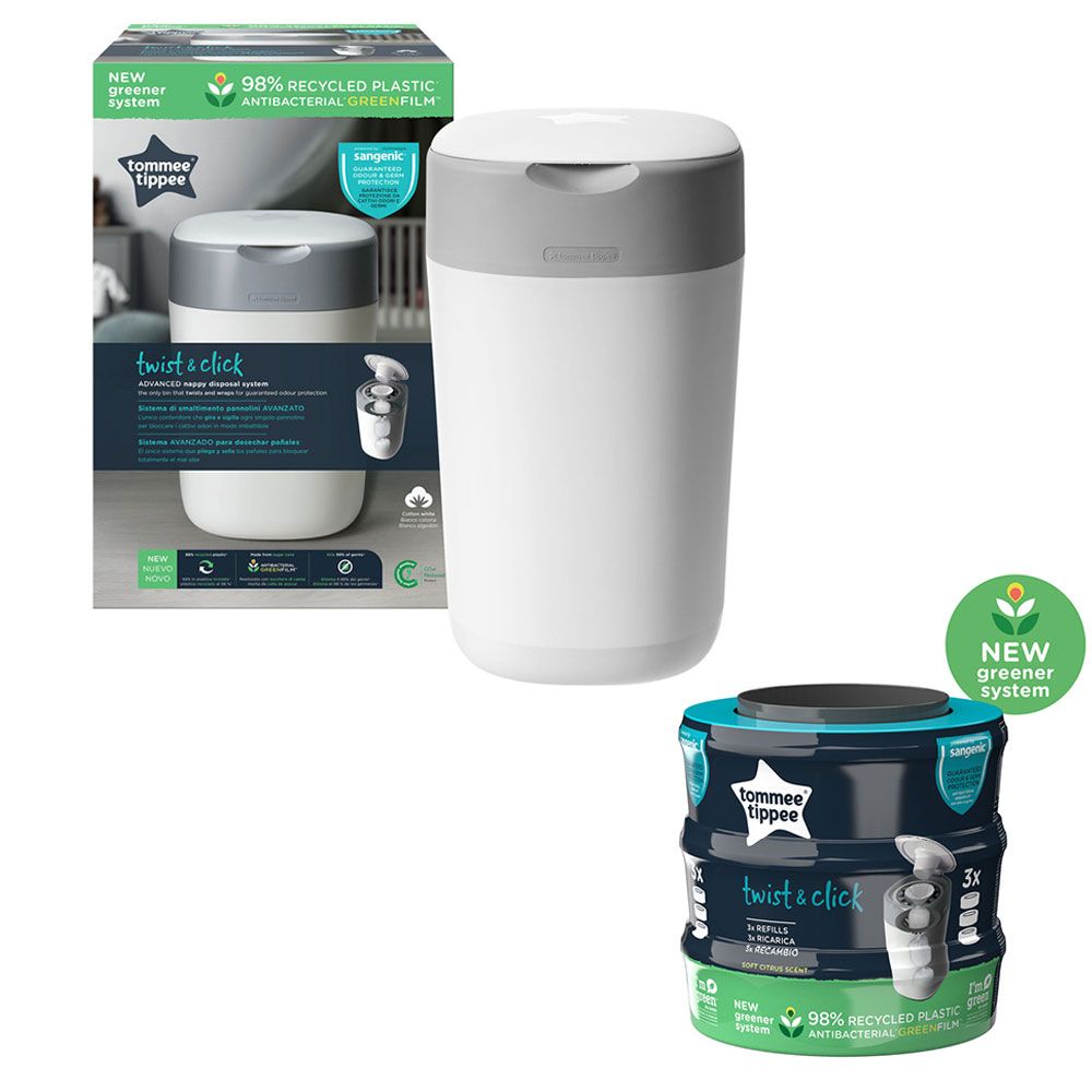 Tommee Tippee Twist & Click Advanced Nappy Disposal Starter Pack with 3 Refills