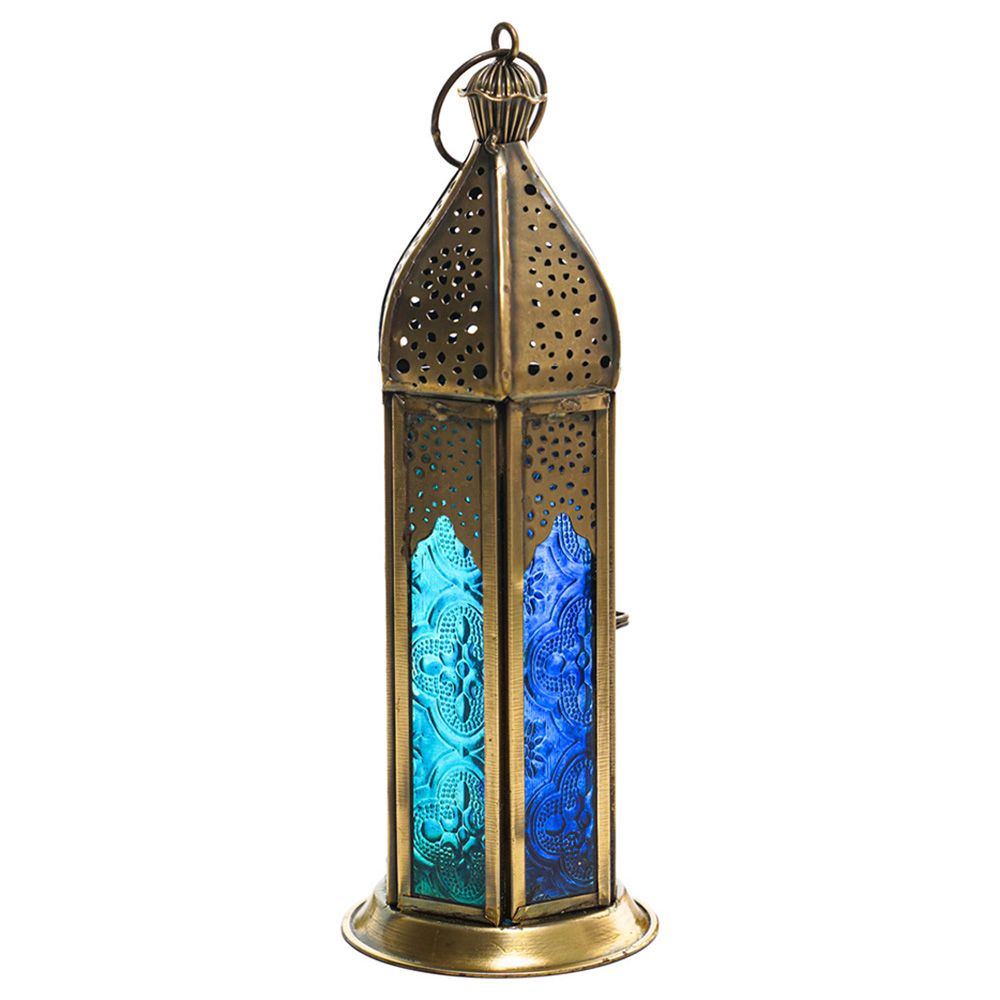 HilalFul - Chic Tall Antique Lantern - Blue Turquoise Duo Glass