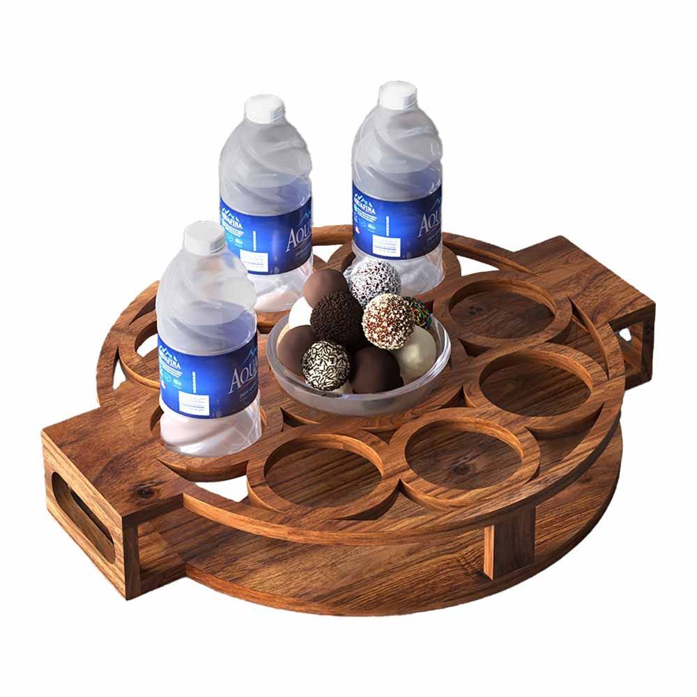 HilalFul - Iftar Water & Dates Serving Wooden Tray - Brown