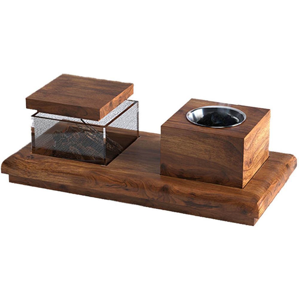 HilalFul - Wooden Incense Burner & Tray Set - Brown