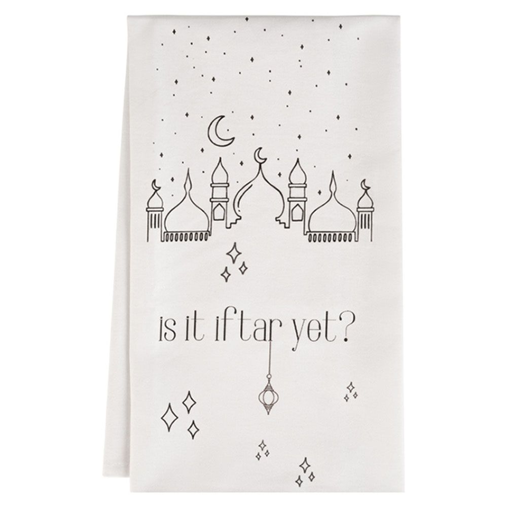 HilalFul - Is It Iftar Yet? Kitchen Tea Towel - White