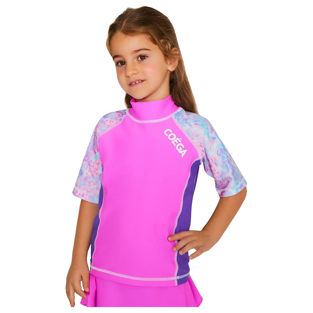 Coega Sunwear - Girls Kids Short Sleeve Rashguard - Purple Abstract Drops