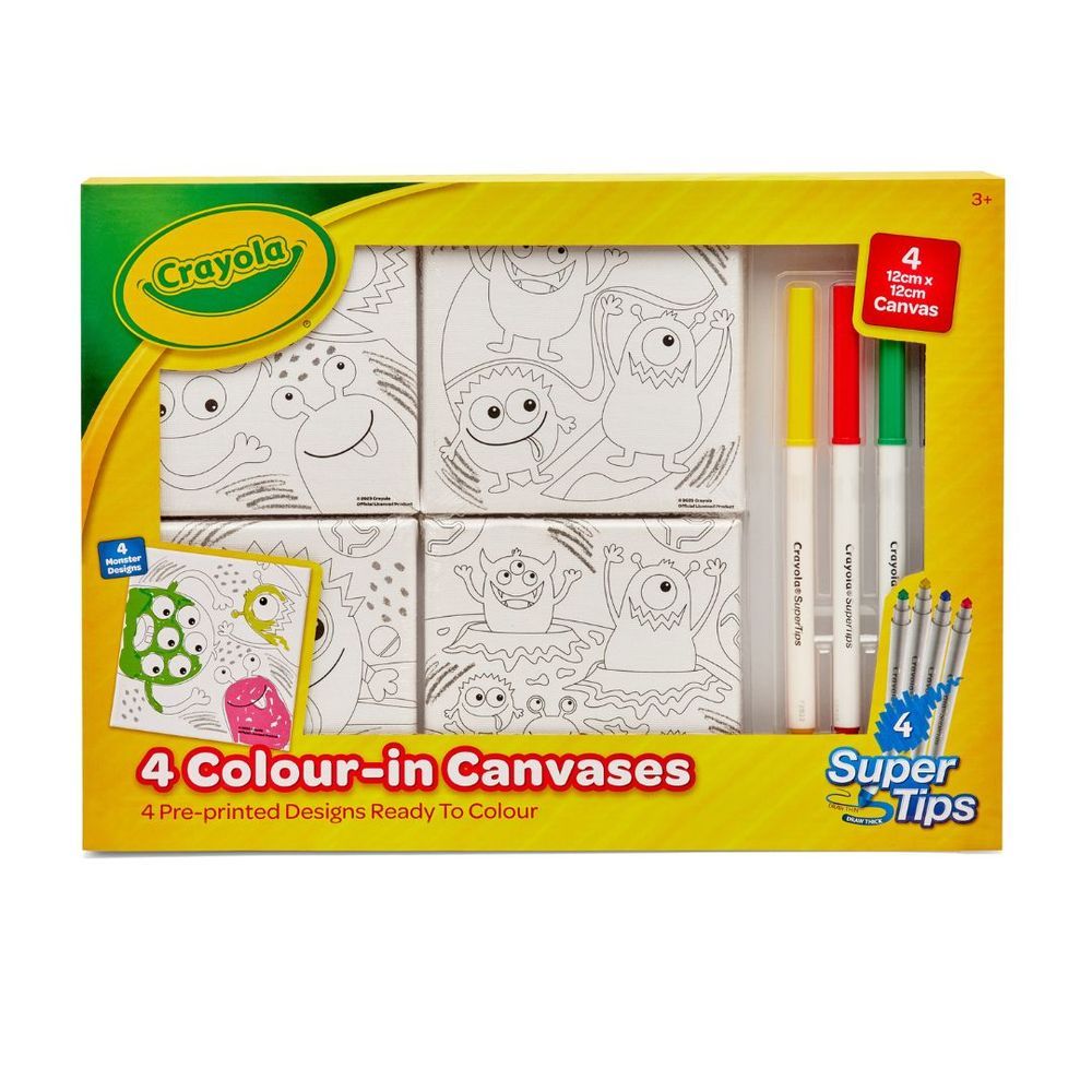 Crayola - 4 Colour in Canvases Kit - Monsters