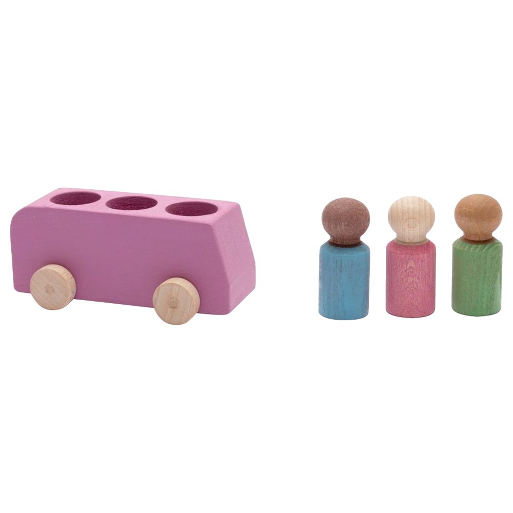 Lubulona - Wooden Bus With 3 Figures - Pink