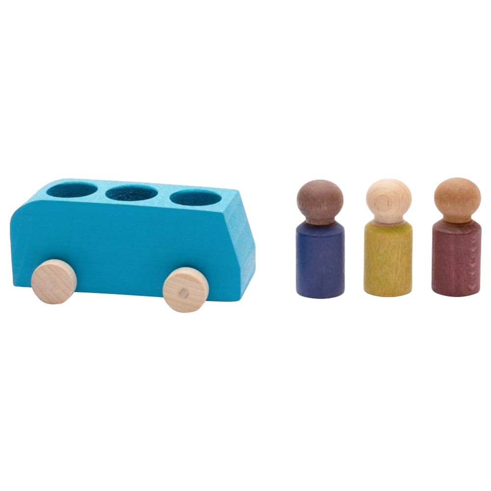 Lubulona - Wooden Bus With 3 Figures - Blue