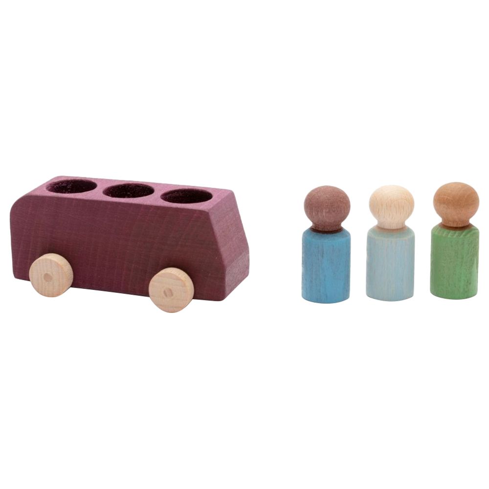 Lubulona - Wooden Bus With 3 Figures - Plum