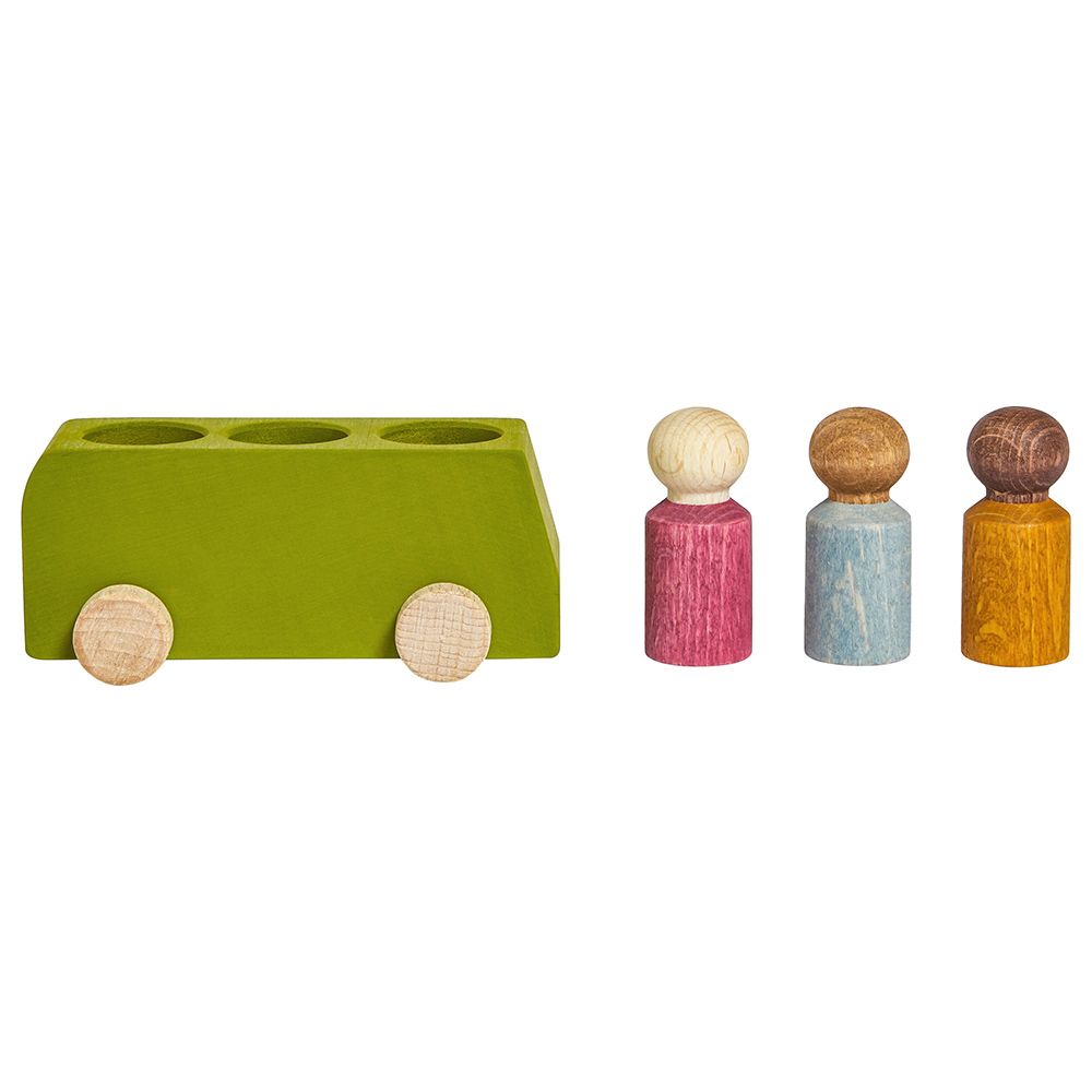 Lubulona - Wooden Bus With 3 Figures - Lime