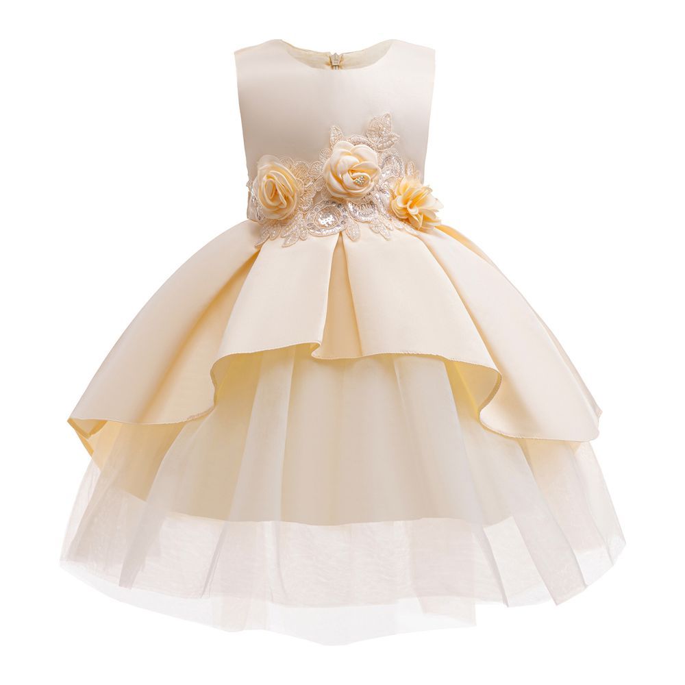 Sugar Rush - Girl's Solid Fit And Flare Dress - Champagne