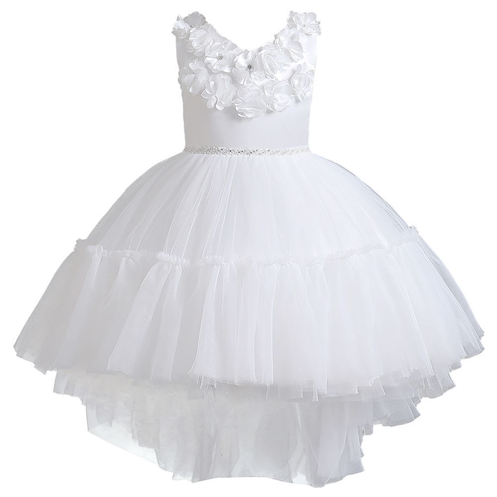 Sugar Rush - Floral Applique Sleeveless Party Dress - White