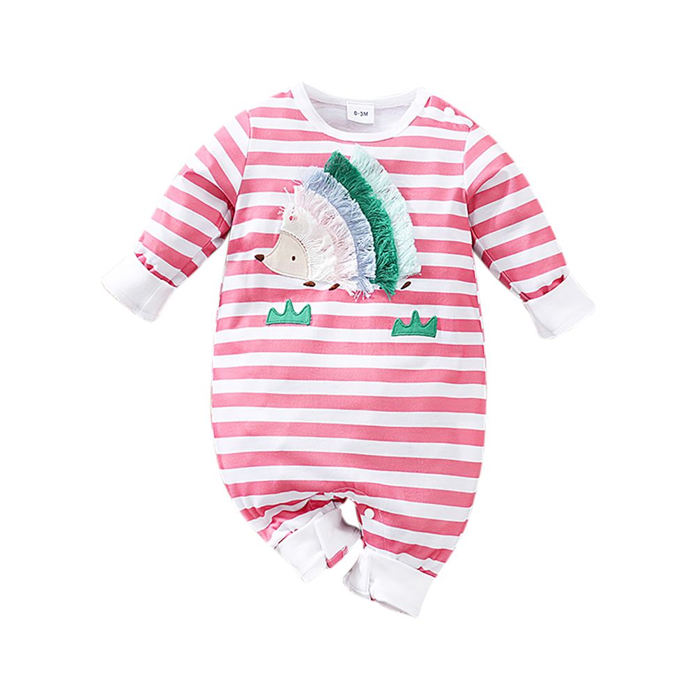 Sugar Rush - Animal Themed Striped Romper - Pink