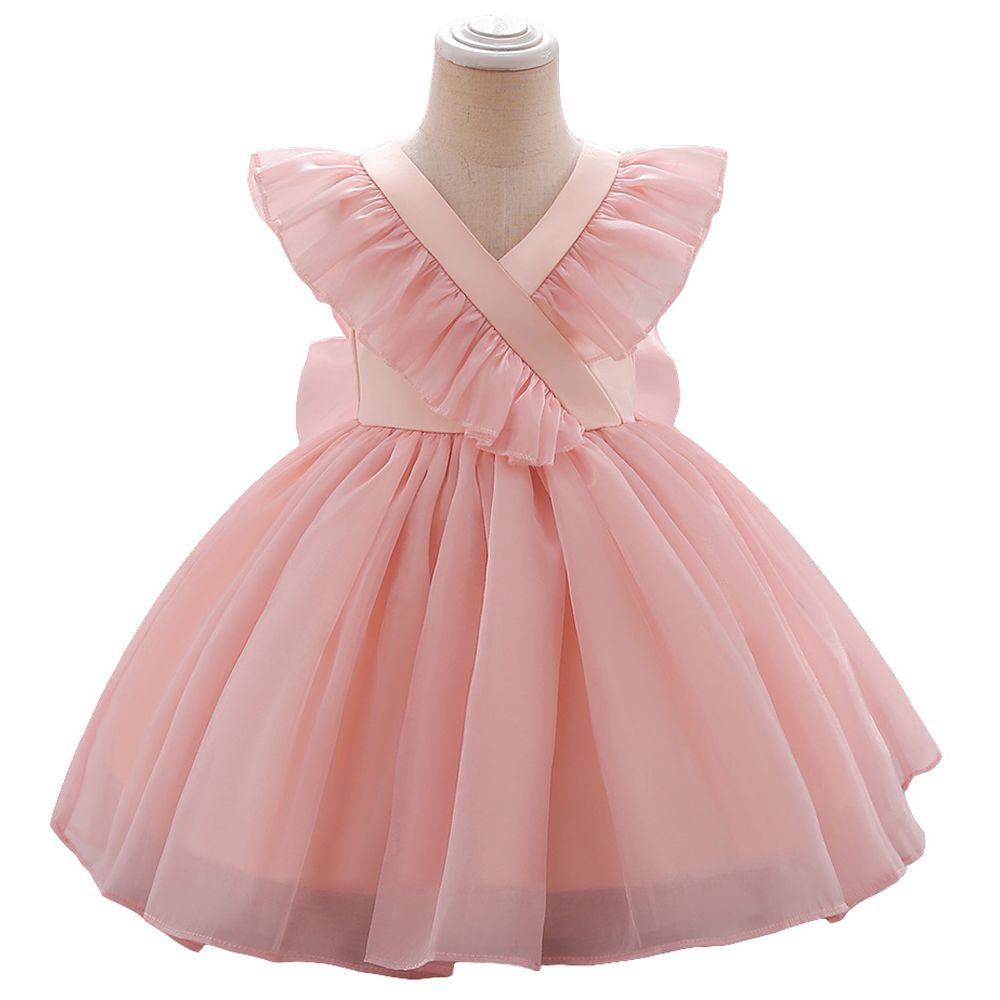 Sugar Rush - Solid Cap Sleeves Party Dress - Pink