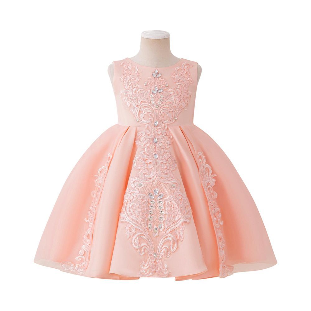 Sugar Rush - Embellished Round Neck Party Dress - Pink