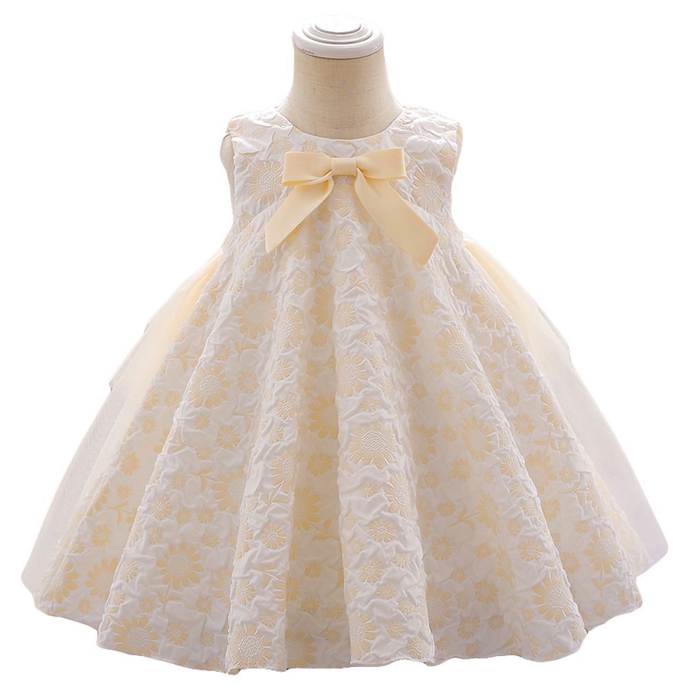 Sugar Rush - Floral Bow Sleeveless Party Dress - Champagne